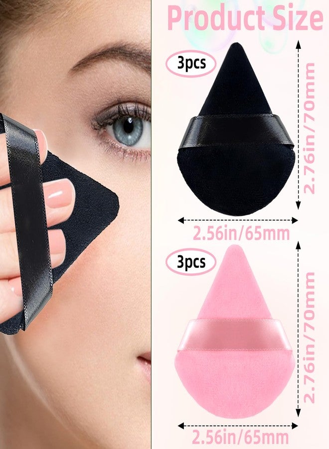 TKYZMS 6PCS Triangle Powder Puff,Face Soft Powder Puffs Makeup Sponge Setting Powder Dry and Wet Makeup Setting Puff Make up Beauty Tool,Used for Loose Powder Foundation Make-up and Cosmetics(Pink and Black) - Image 3